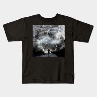 Wild Storm Dance - Woman Surrounded by Lightning Kids T-Shirt